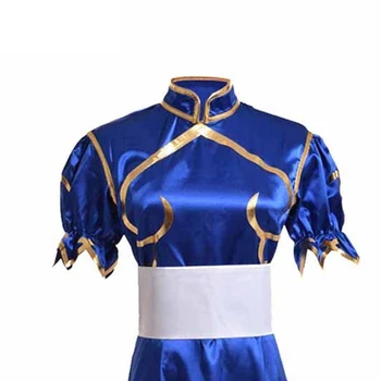 Cosplay Spēles Chun Li Tērpu Halloween saģērbt Puse Sutorito Faita Zilā Cheongsam Kleitu Jostas, Galvassegas Sieviešu un Meiteņu Drēbes