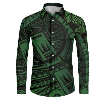 Pavasara Modes Jaunu Gadījuma V-veida kakla Krekls ar garām Piedurknēm Gadījuma Zaudēt Vīriešu Puses Krekls Havaju salām Polinēzijas Custom Printed Vīriešu apģērbi