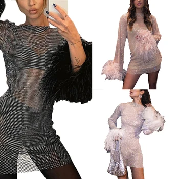 Modes Sievietes Sexy Kleitas Redzēt Caur Sietu Naudas Sodu Flash Garām Piedurknēm, Elegants Sieviešu Miniskirt Karstu Meiteņu Klubs Puse Apģērbi