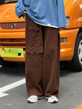 Moyizif Goth Kravas Bikses Safari Stila Lielas Kabatas Baggy Elsas Harajuku Bikses Plaša Kāju Bikses Cietā Vintage Streetwear Gruntis