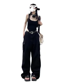 XUAN Doktora Baggy Kravas Bikses Sieviete Rudens Tīru Krāsu Vintage Streetwear Bikses Bikšu Gadījuma Augstas Wasit korejas Modes Džinsi