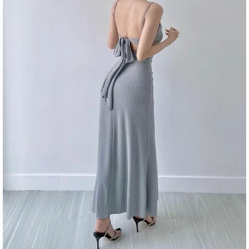 YENKYE 2023 Sieviešu Modes Backless Ribu Loku Linga Sexy Kleitas bez Piedurknēm, Dāmas Nakts Puse Midi Drēbes