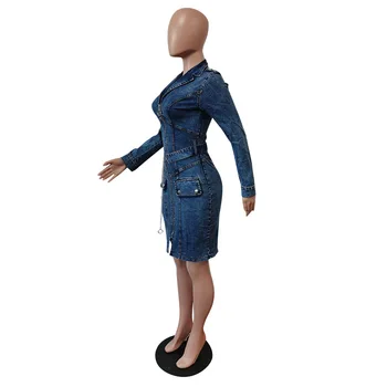 2023 Sieviešu Pavasara Y2K Drēbes Jean Jaka Sexy Džinsa Kleita Streetwear Gadījuma Elegants Luksusa garām Piedurknēm Modes Mini Kleitas