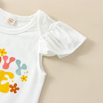 Baby Meitenes Dzimšanas Diena Drēbes 2023 Vasaras Lidot Piedurknēm Ar Apaļu Kakla Ziedu Vēstuli Izdrukāt, Topi/Romper + Svārki Toddler Apģērbu Komplekts