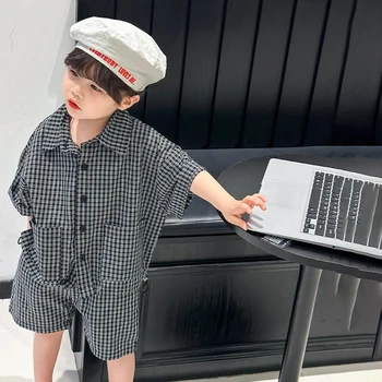 Zēni Vasaras Apģērbu Pleds Modelis Drēbes Zēniem Blūze + Īss Zēnu Drēbes Toddler Bērniem Tracksuit