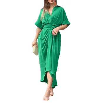 Formālās Kleitas 2023 Vasarā Jaunu Īsām Piedurknēm Krekls ar Apkakli Modes Garās Kleitas Streetwear Drēbes Elegants Puse Kleita Sievietēm
